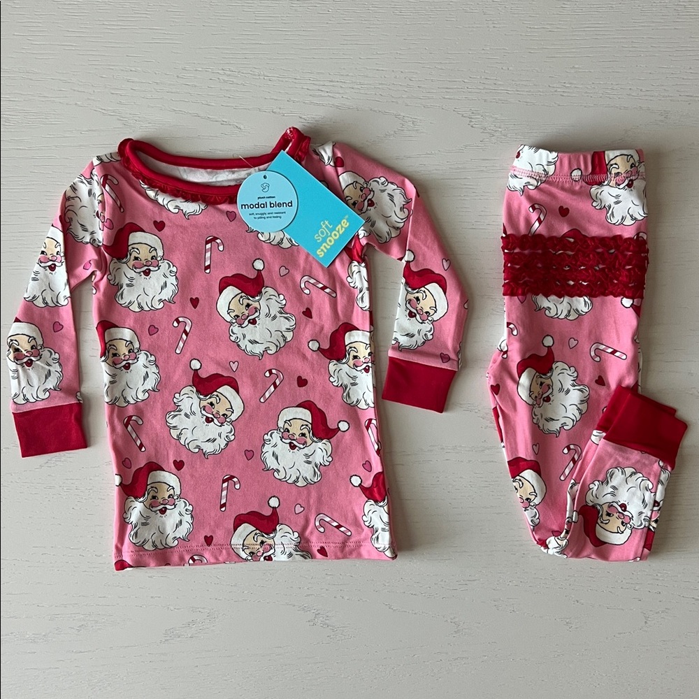 Rufflebutts Pink Santa Candy Cane Ruffle Pajama Set 12-18 18-24 months